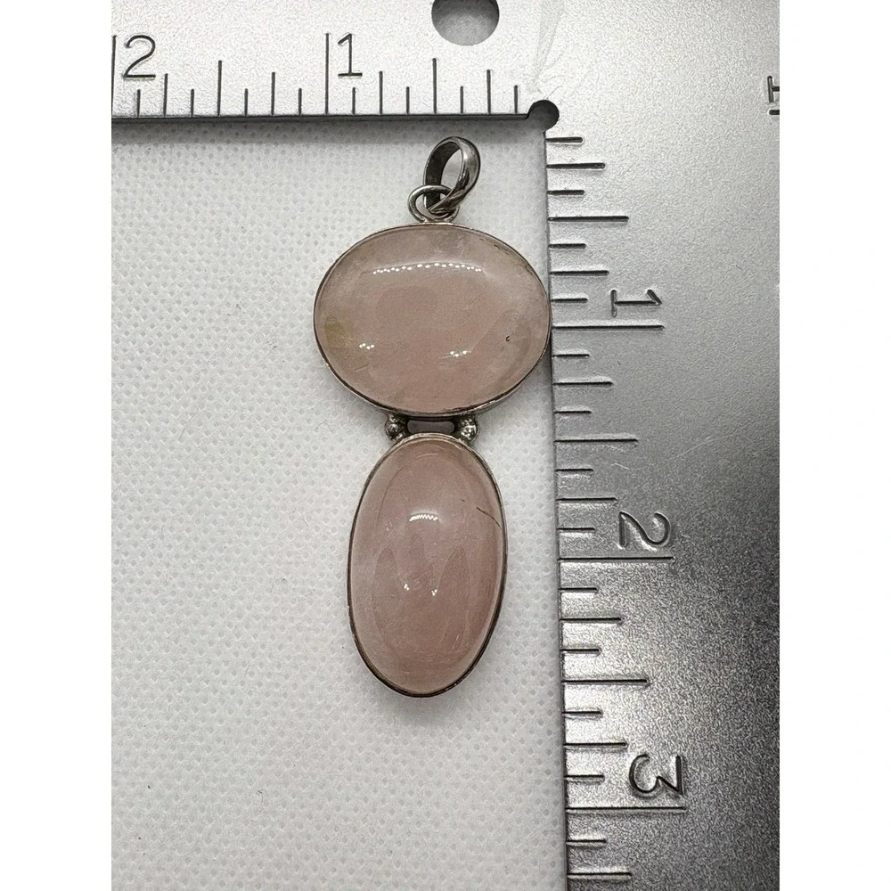 Sterling Silver Rose Quartz‎ Double Cabochon Pendant 20g Oval & Round Bezel 925
